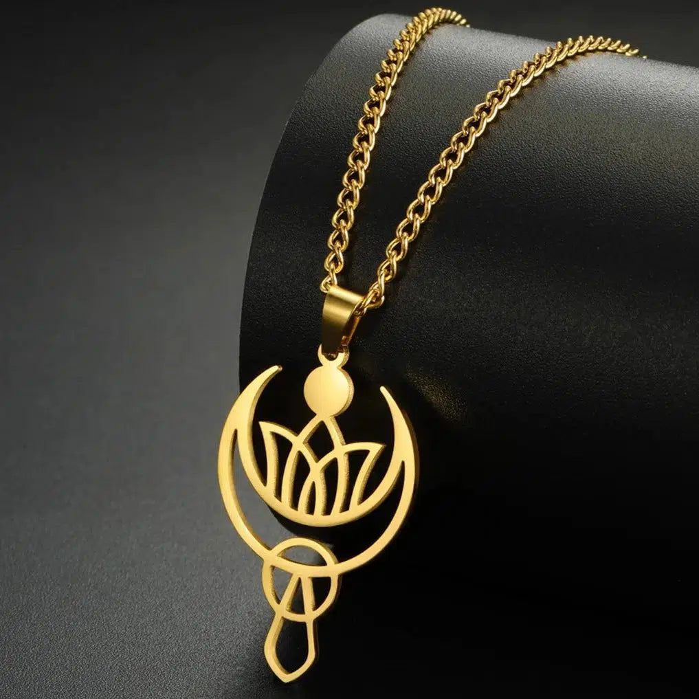 Lotus Crescent Moon Necklace Amulet Jewelry-MoonChildWorld