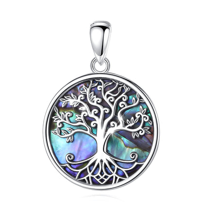 Exquisite Abalone Shell Tree of Life Necklace: sterling silver pendant with iridescent mother of pearl, 20.5x29mm.