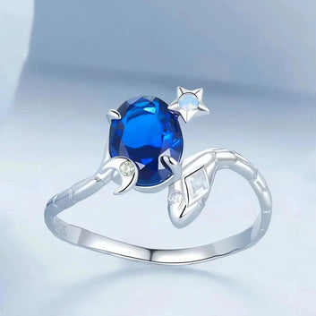 Snake Star Moon Ring with Blue Zircon