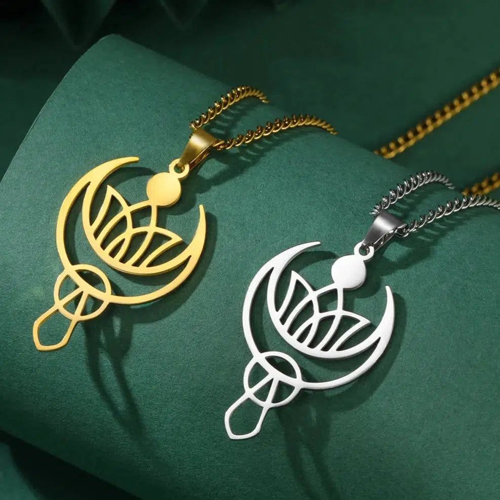 Lotus Crescent Moon Necklace Amulet Jewelry-MoonChildWorld