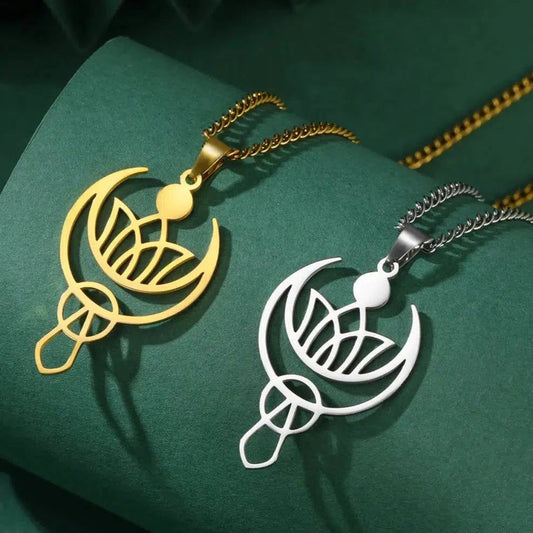 Lotus Crescent Moon Necklace Amulet Jewelry