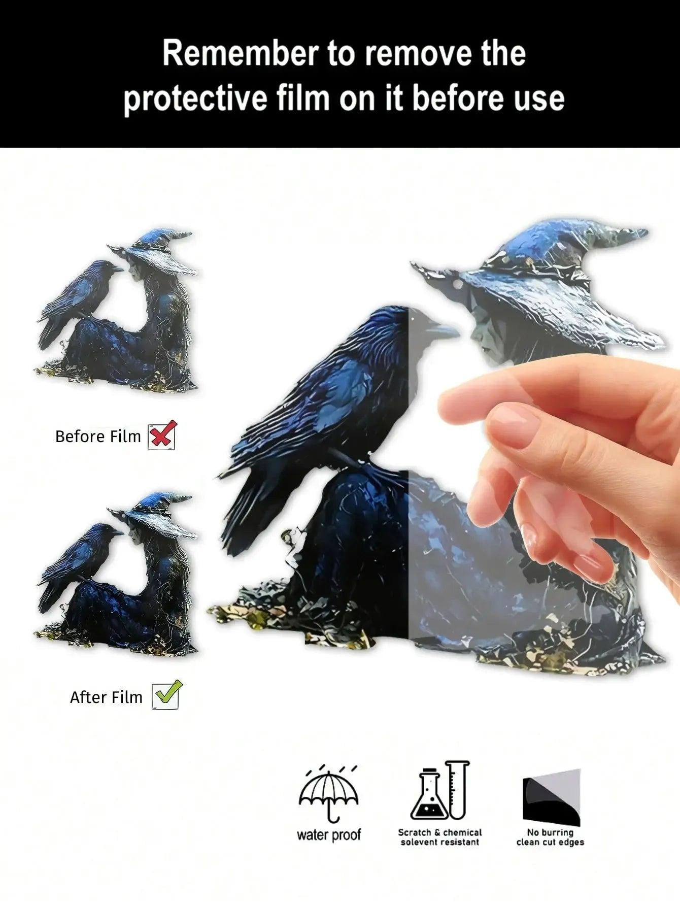 Acrylic Black & Blue Witch & Raven Hanging Ornaments Window Pendant Gothic Halloween Suncatcher Wall Decoration for Home & Party-MoonChildWorld