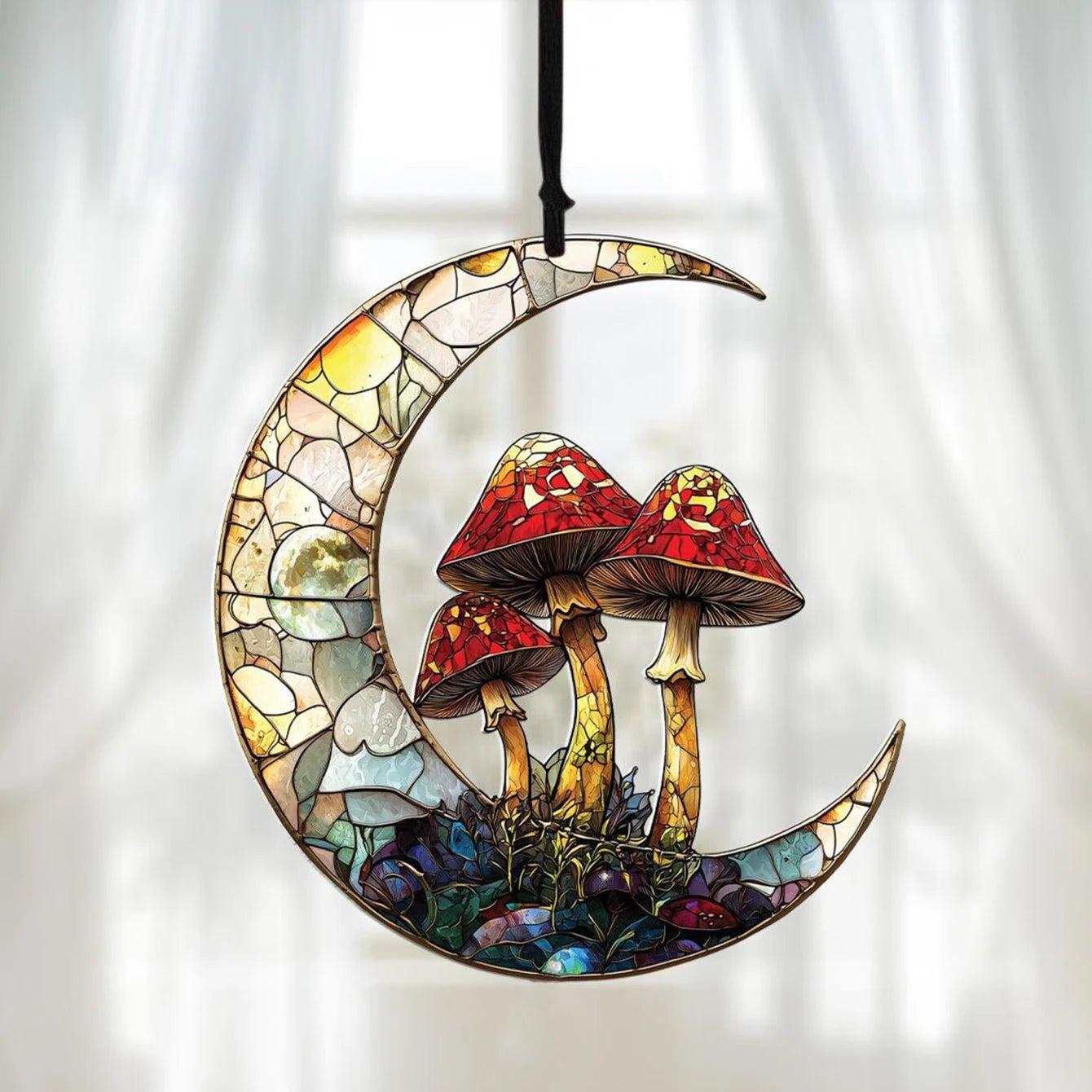 Acrylic Crescent Moon & Mushroom Suncatcher Window Hanging Ornament-MoonChildWorld