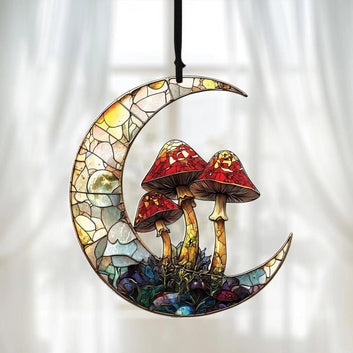 Acrylic Crescent Moon & Mushroom Suncatcher Window Hanging Ornament-MoonChildWorld