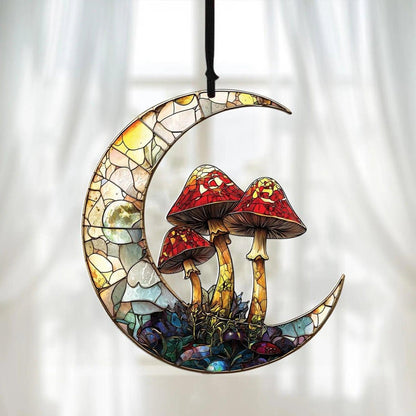 Acrylic Crescent Moon & Mushroom Suncatcher Window Hanging Ornament-MoonChildWorld