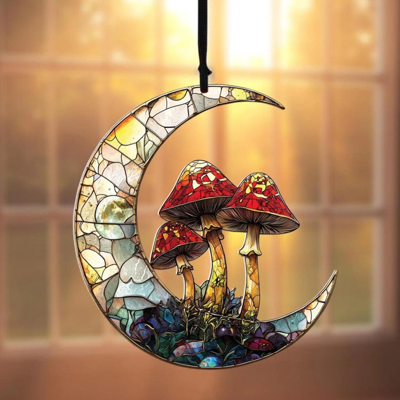 Acrylic Crescent Moon & Mushroom Suncatcher Window Hanging Ornament-MoonChildWorld