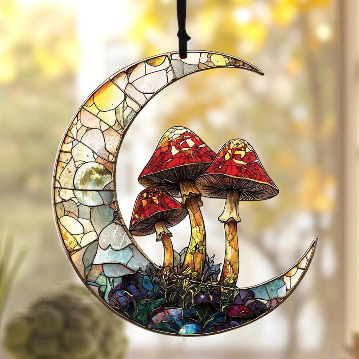Acrylic Crescent Moon & Mushroom Suncatcher Window Hanging Ornament-MoonChildWorld