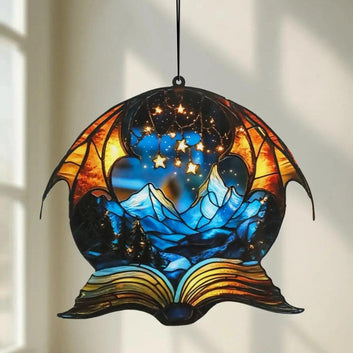 Acrylic Dragon Wing Wall Hanging - Fantasy Mountain & Starry Sky Acrylic Suncatcher-MoonChildWorld