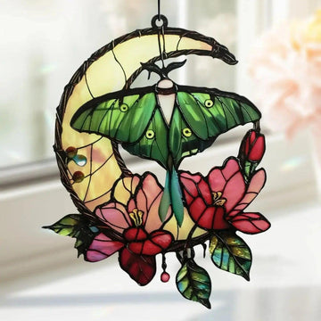 Acrylic Luna Moth & Crescent Moon Wall Hanging Witchy Butterfly Suncatcher-MoonChildWorld