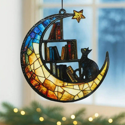 Acrylic Suncatcher Crescent Moon Black Cat Window Hanging Ornament for Christmas-MoonChildWorld