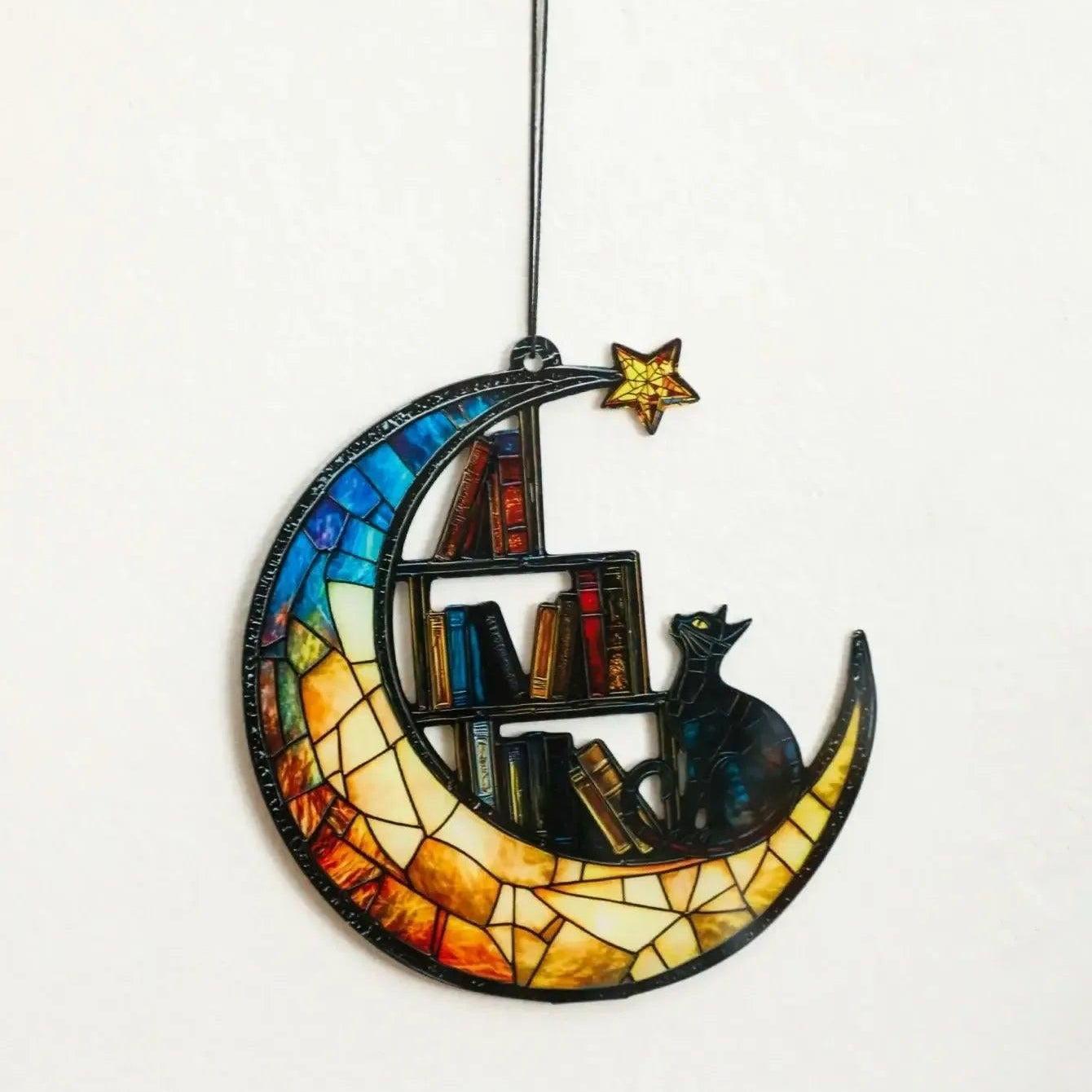 Acrylic Suncatcher Crescent Moon Black Cat Window Hanging Ornament for Christmas-MoonChildWorld
