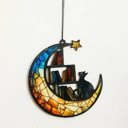 Acrylic Suncatcher Crescent Moon Black Cat Window Hanging Ornament for Christmas-MoonChildWorld