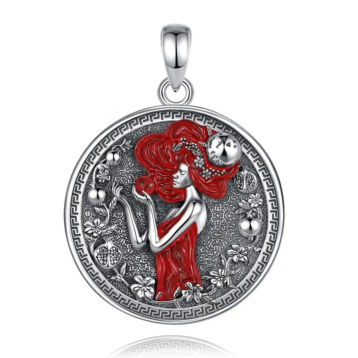 925 Sterling Silver Dark Goddess Persephone Necklace Pomegranate Skull Pendant Greek Mythology Jewelry