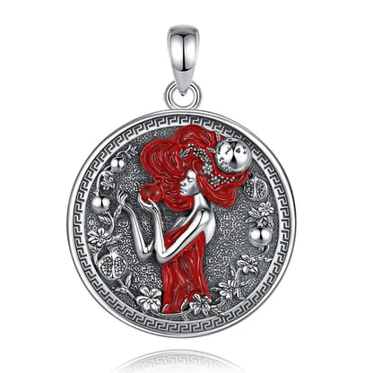 925 Sterling Silver Dark Goddess Persephone Necklace Pomegranate Skull Pendant Greek Mythology Jewelry