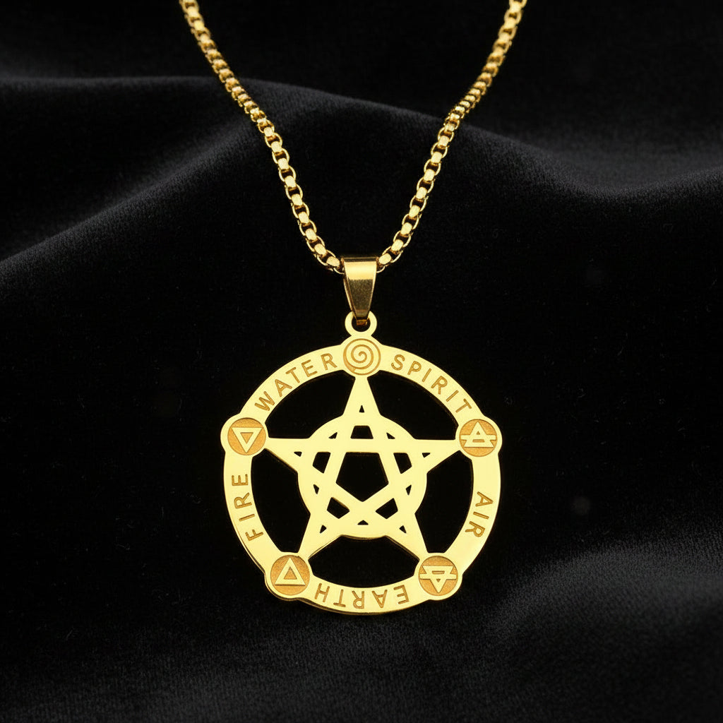 Alchemy Pentagram Five Elements Necklace Wicca Talisman-MoonChildWorld