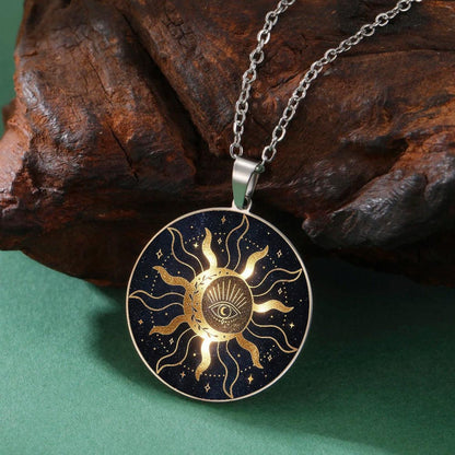 All Seeing Eye Pendant Necklace Esoteric Sun & Mystical Eye Necklace Wiccan Pagan Protection Jewelry-MoonChildWorld