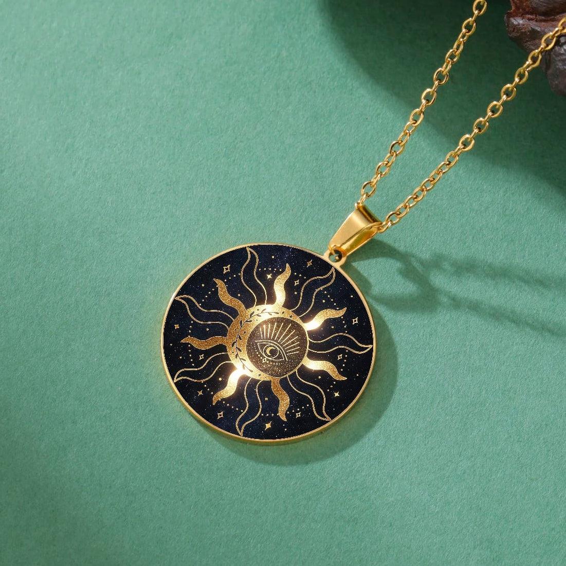 All Seeing Eye Pendant Necklace Esoteric Sun & Mystical Eye Necklace Wiccan Pagan Protection Jewelry-MoonChildWorld