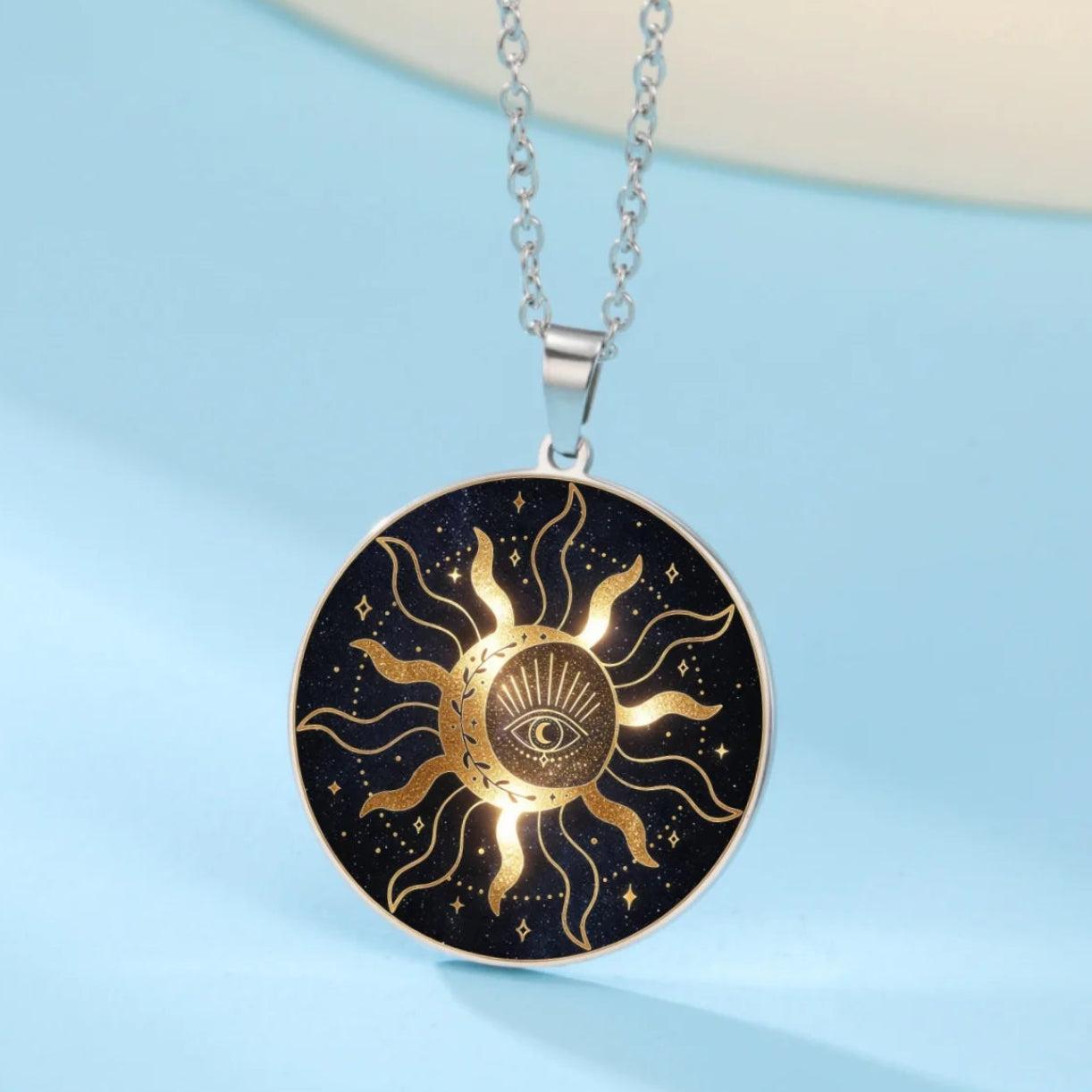 All Seeing Eye Pendant Necklace Esoteric Sun & Mystical Eye Necklace Wiccan Pagan Protection Jewelry-MoonChildWorld