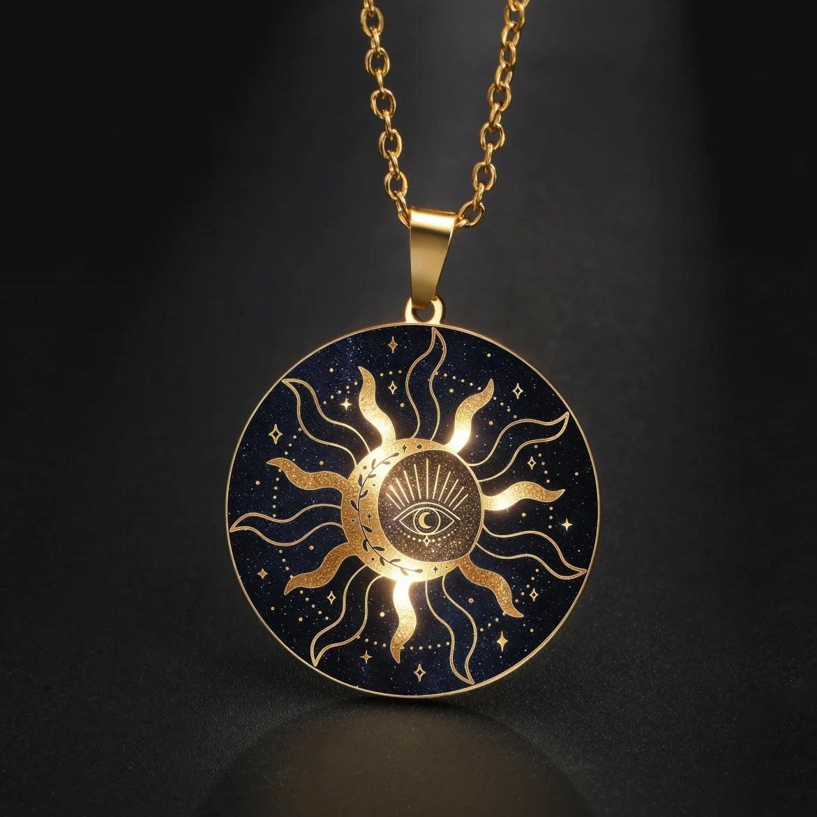 All Seeing Eye Pendant Necklace Esoteric Sun & Mystical Eye Necklace Wiccan Pagan Protection Jewelry-MoonChildWorld