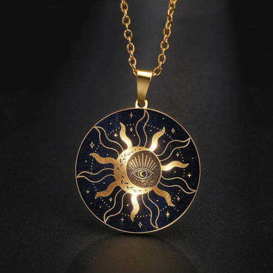 All Seeing Eye Pendant Necklace Esoteric Sun & Mystical Eye Necklace Wiccan Pagan Protection Jewelry-MoonChildWorld