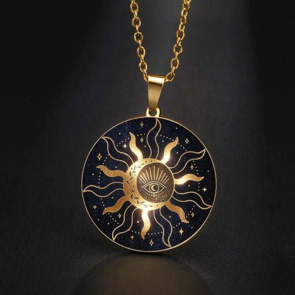 All Seeing Eye Pendant Necklace Esoteric Sun & Mystical Eye Necklace Wiccan Pagan Protection Jewelry-MoonChildWorld