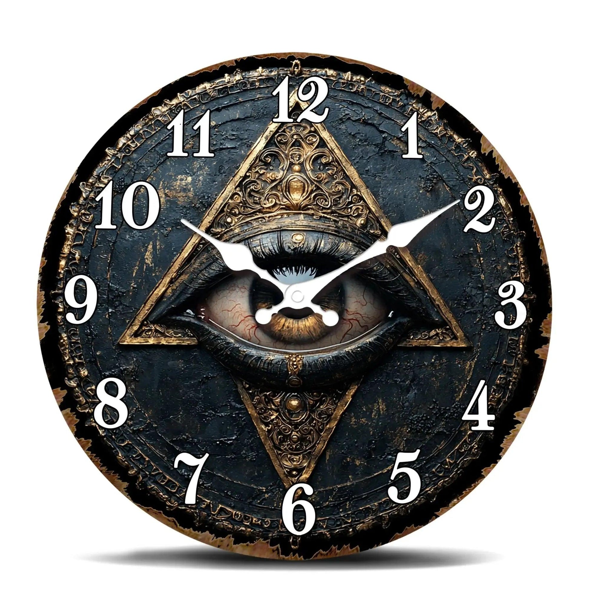 All-Seeing Eye within Triangle Clock - Mystical Occult Symbol Wooden Wall Clock-MoonChildWorld