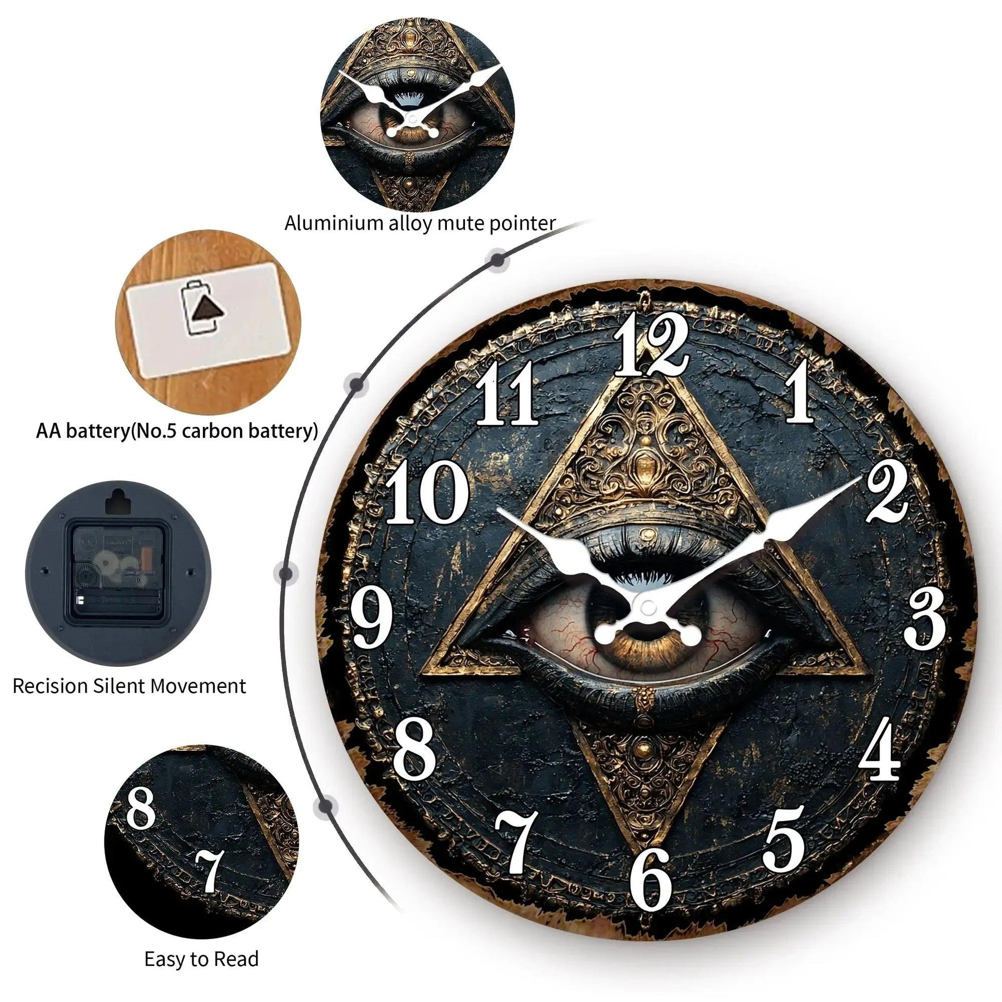 All-Seeing Eye within Triangle Clock - Mystical Occult Symbol Wooden Wall Clock-MoonChildWorld