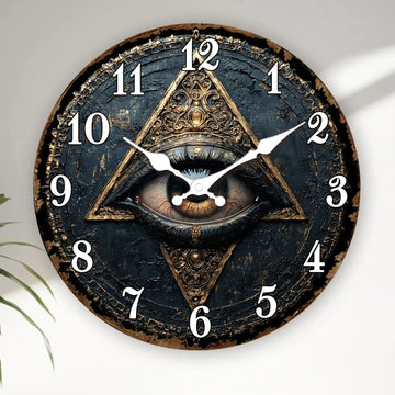 All-Seeing Eye within Triangle Clock - Mystical Occult Symbol Wooden Wall Clock-MoonChildWorld
