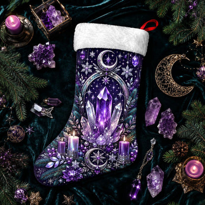 Amethyst Crystal Christmas Stocking Purple Witchy Altar Decor