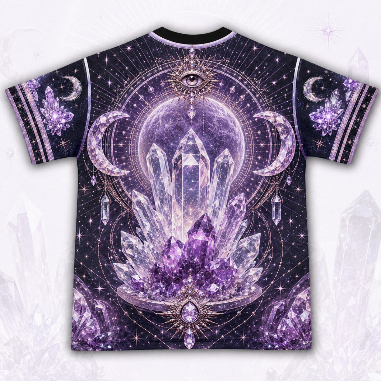 Amethyst Crystal Priestess T-Shirt All Seeing Eye Purple Tee back view