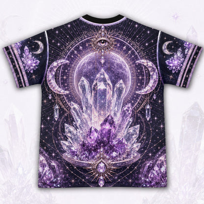Amethyst Crystal Priestess T-Shirt All Seeing Eye Purple Tee back view