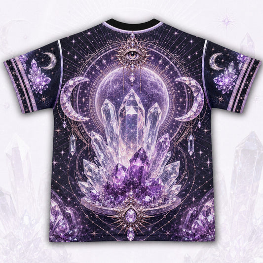 Amethyst Crystal Priestess T-Shirt All Seeing Eye Purple Tee back view