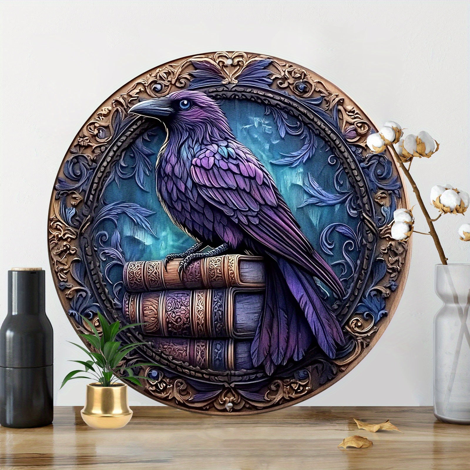 Dark Crow Wall Art Witchy Raven Metal Sign for Gothic Halloween Decorations-MoonChildWorld