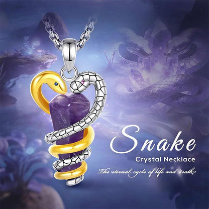 Amethyst Snake Necklace Energy Healing Crystal Stone Witchy Necklace Pagan Jewelry Spiritual Gift for Witch-MoonChildWorld