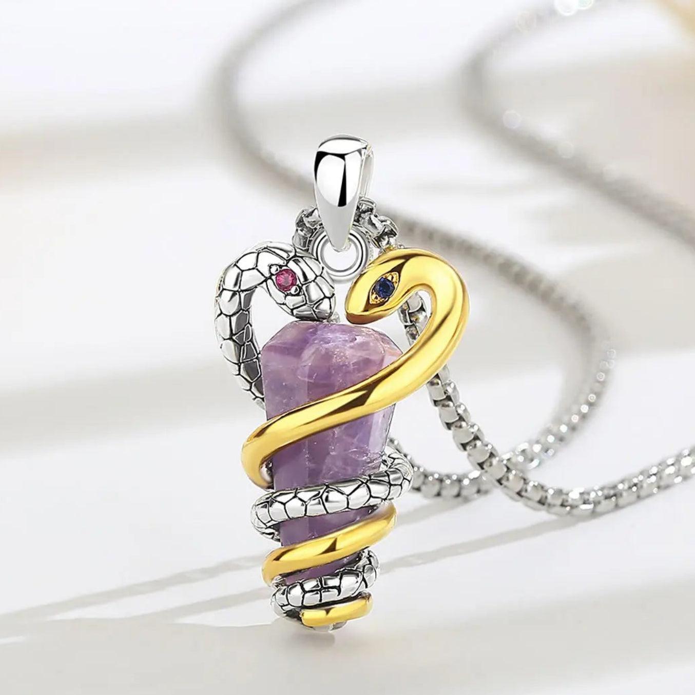 Amethyst Snake Necklace Energy Healing Crystal Stone Witchy Necklace Pagan Jewelry Spiritual Gift for Witch-MoonChildWorld