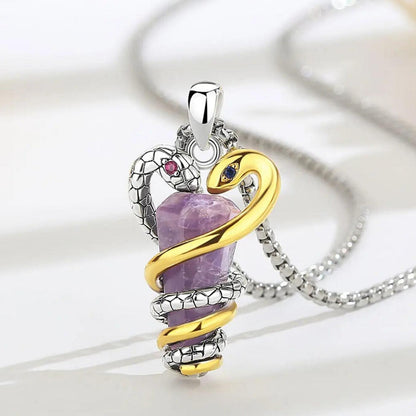 Amethyst Snake Necklace Energy Healing Crystal Stone Witchy Necklace Pagan Jewelry Spiritual Gift for Witch-MoonChildWorld