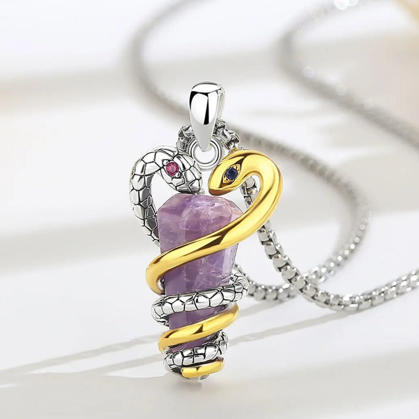 Amethyst Snake Necklace Energy Healing Crystal Stone Witchy Necklace Pagan Jewelry Spiritual Gift for Witch-MoonChildWorld