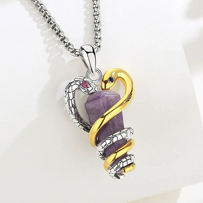 Amethyst Snake Necklace Energy Healing Crystal Stone Witchy Necklace Pagan Jewelry Spiritual Gift for Witch-MoonChildWorld