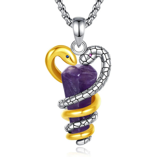 Amethyst Snake Necklace Energy Healing Crystal Stone Witchy Necklace Pagan Jewelry Spiritual Gift for Witch-MoonChildWorld