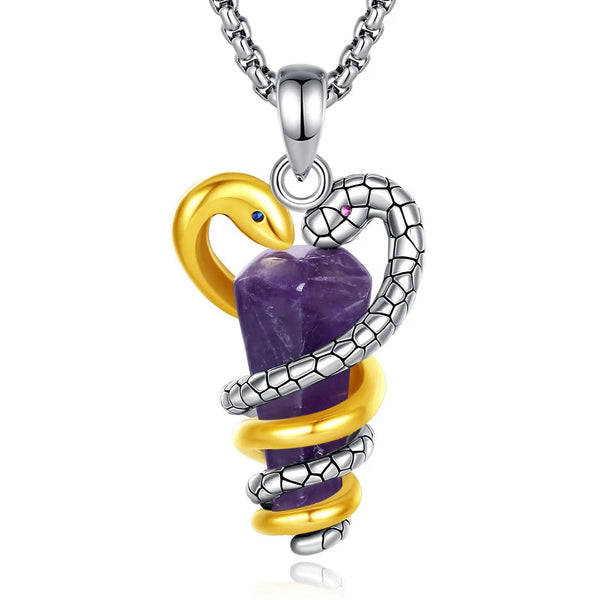 Amethyst Snake Necklace Energy Healing Crystal Stone Witchy Necklace Pagan Jewelry Spiritual Gift for Witch-MoonChildWorld