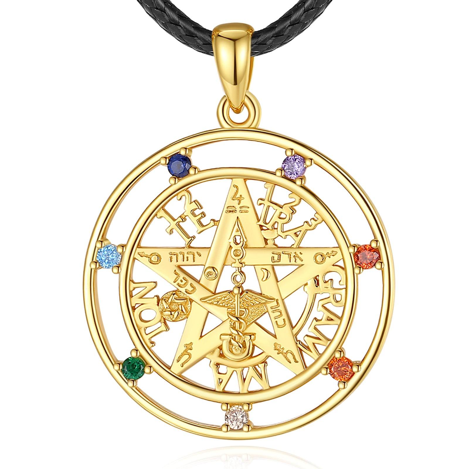 Amulet 7 Color Chakra Pentacle Necklace 18K Gold-MoonChildWorld