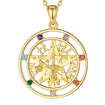 Amulet 7 Color Chakra Pentacle Necklace 18K Gold-MoonChildWorld