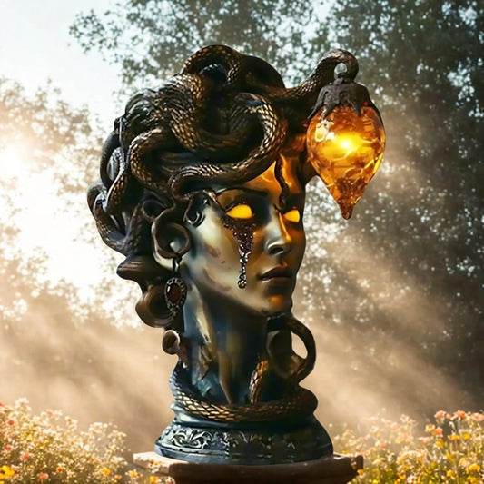 Mythical Goddess Medusa Bust Statue With LED Light - Witchy Gothic Resin Ornament Halloween Decoration