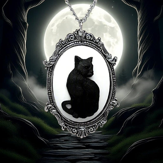 Gothic Black Cat Necklace For Witch Jewelry