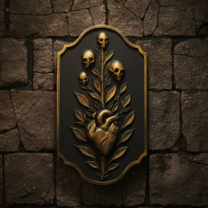 Skull heart wall art – memento mori carved detail