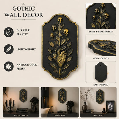 Gothic anatomical heart skull relief – wall hanging side view