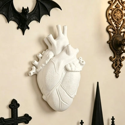 Gothic anatomical heart wall vase with flowers – dark romantic Wiccan altar display