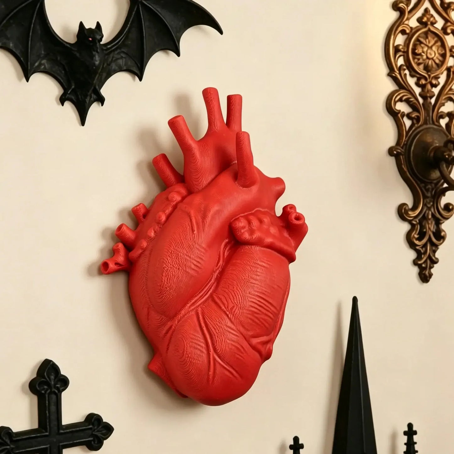 Anatomical heart wall mounted flower vase black white red – gothic witchy home wall decor