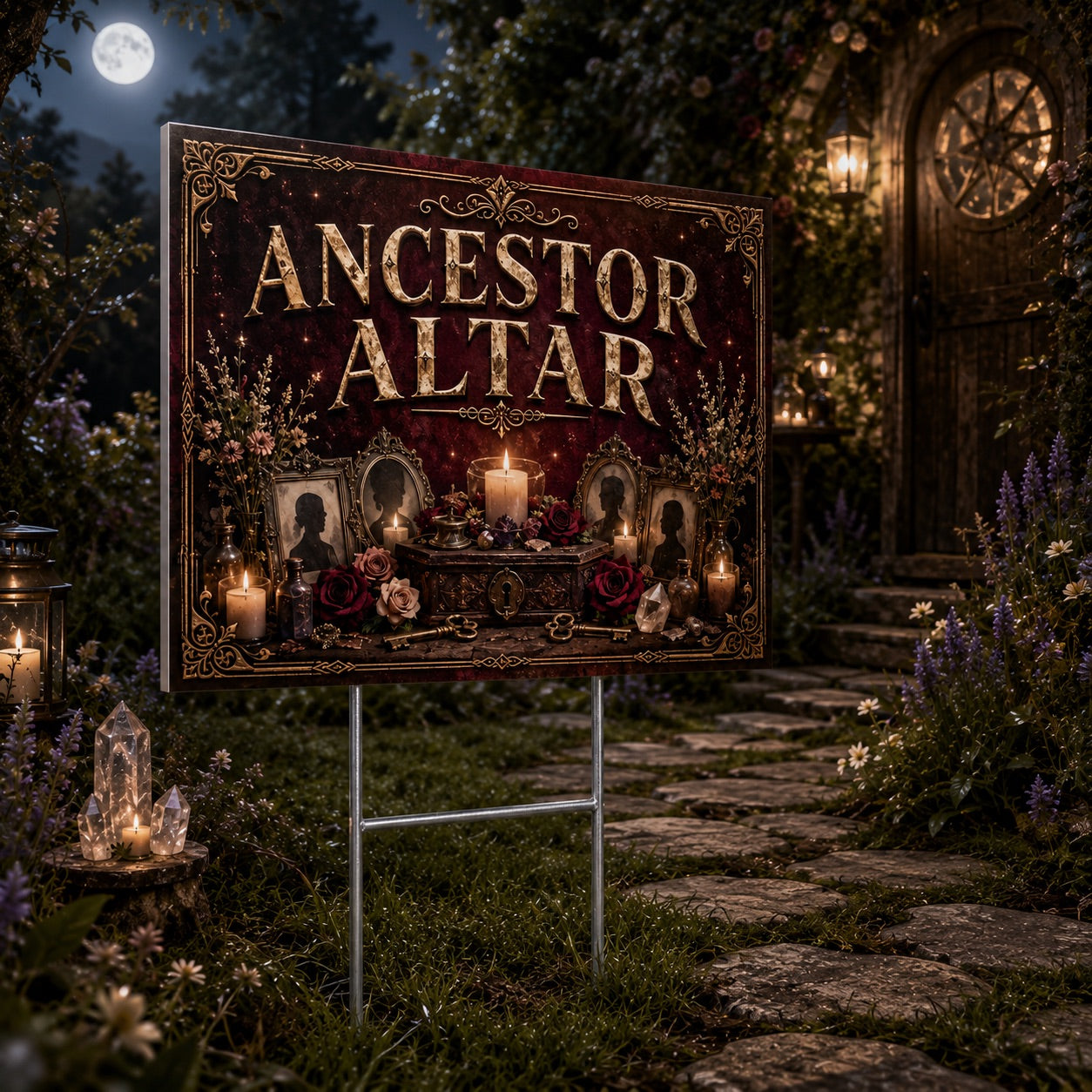 Ancestor Altar Candles Offerings Witchy Yard Sign - garden display