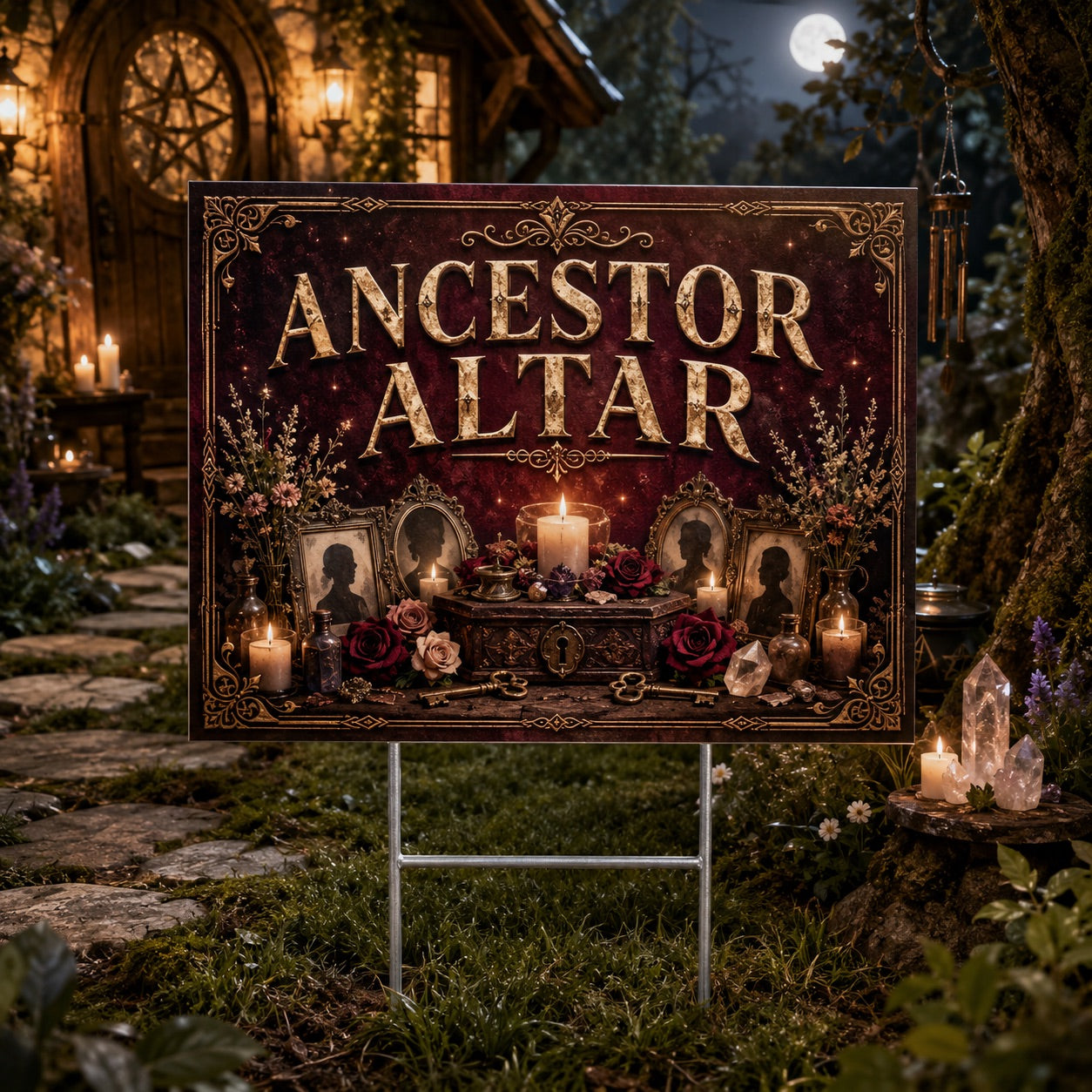Ancestor Altar Candles Offerings Witchy Yard Sign - front view